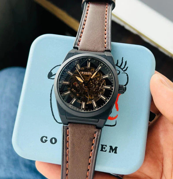 Premium Automatic Skeleton Dial Watch for Men – Luxury Leather Strap Design